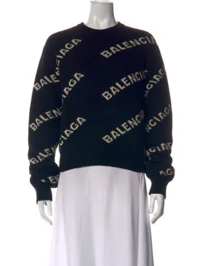 Pre-owned Balenciaga Wool Graphic Print Sweater In Black