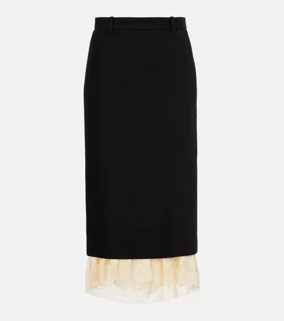 Balenciaga Wool Lace-trimmed Midi Skirt In Black