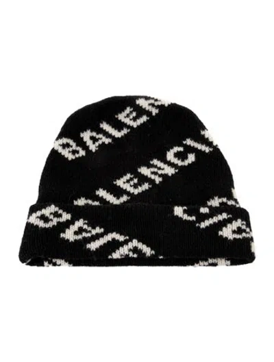 Pre-owned Balenciaga Wool Logo Printed Beanie. In Black