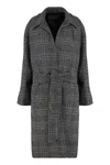 Balenciaga One Layer Checked Belted Coat In Gray