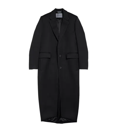 Balenciaga Wool Long Trench Coat In Black