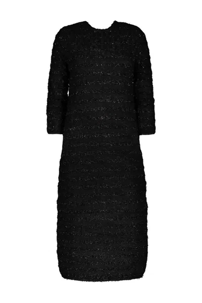 Balenciaga Wool Midi Buttoned Dress In Black