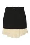 Balenciaga Wool Layered Mini Skirt With Lace Trim In Black