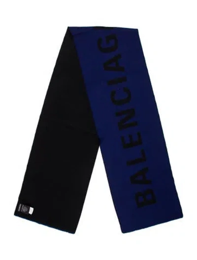 Pre-owned Balenciaga Wool Printed Scarf In Blue