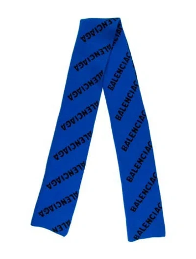 Pre-owned Balenciaga Wool Printed Scarf In Blue