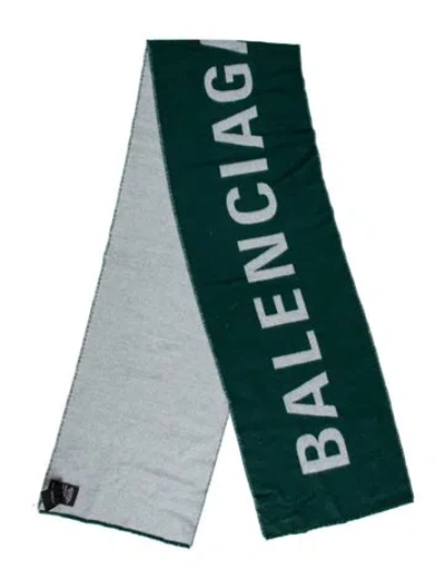 Pre-owned Balenciaga Wool Printed Scarf In Green
