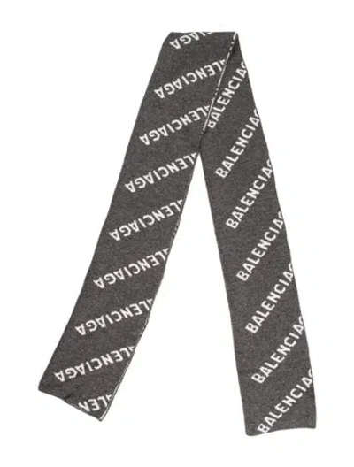 Pre-owned Balenciaga Wool Signature Logo Scarf In Gray