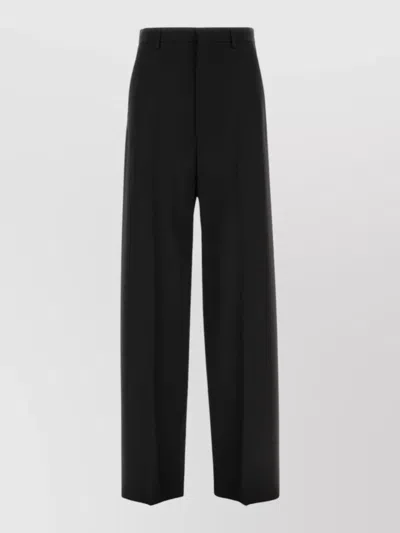 Balenciaga Wool Wide Leg Tailored Pleat Trousers In Black