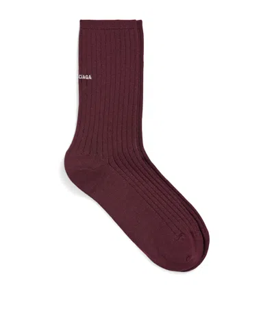 Balenciaga Wool-blend Logo Socks In Red