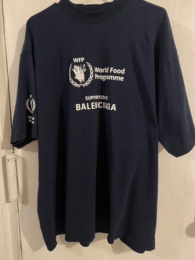 Pre-owned Balenciaga World Food Programme Wfp Logo T-shirt Xl Blue