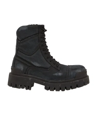 Balenciaga Black Combat Strike Cotton-canvas Boots Men In Animal Print