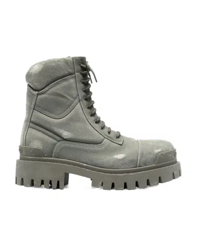 Balenciaga Worn-effect Combat Boots In Gray