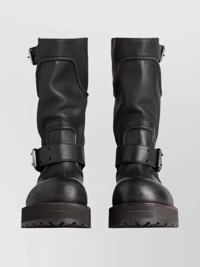 Balenciaga Worn Leather Mid-calf Chunky Sole Boots In Animal Print
