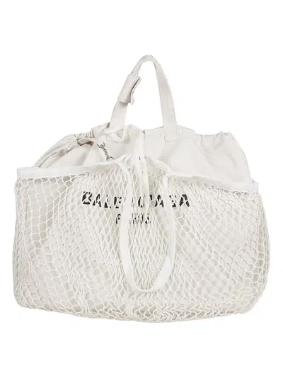 Balenciaga Logo Mesh Tote In White