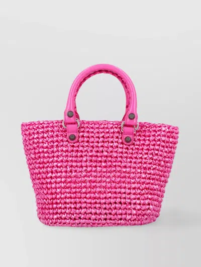 Balenciaga Woven Texture Tote Bag With Heart Charm In Pink