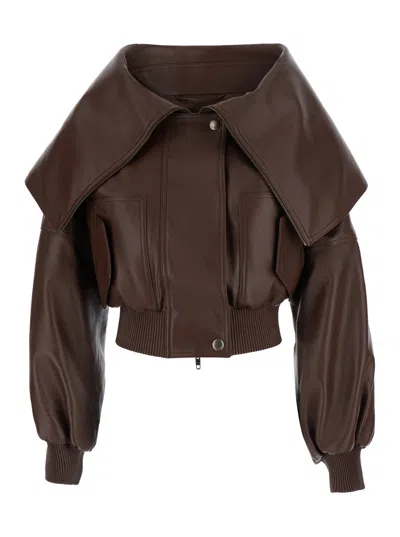 Balenciaga Wrap Collar Blouson In Smooth Light Leather In Brown