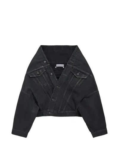 Balenciaga Denim Wrap Jacket In Black