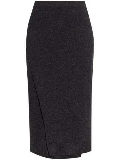 Balenciaga Elegant Long Wool Skirt With Draped Detail For Women In Gray