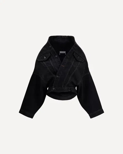 Balenciaga Wrap Organic Japanese Denim Jacket In Black