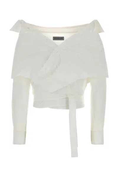 Balenciaga Wrap Cotton Blouse In White