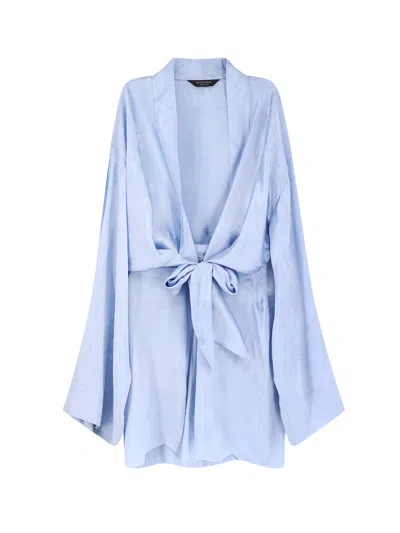 Balenciaga Women Wrap Silk Mini Dress In Blue