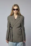 Balenciaga Tailored Wrap Jacket With Checkered Design For Women In Brown