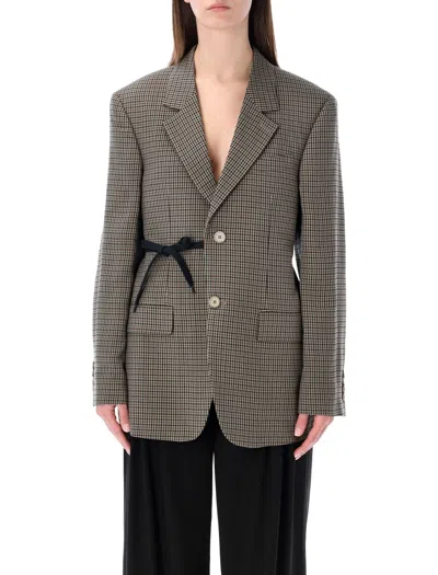 Balenciaga Tailored Wrap Jacket With Checkered Design For Women In Green