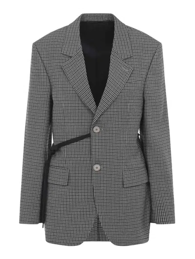 Balenciaga Tailored Wrap Jacket With Checkered Design For Women In Green
