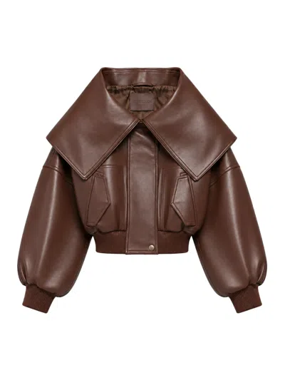 Balenciaga Wrap-style Leather Blouson With A Wide Collar In Brown