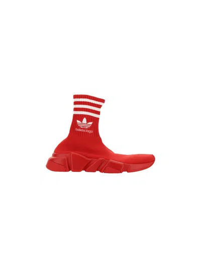Balenciaga X Adidas -speed Trainers Knitted Sock-sneakers In Red/white Logo