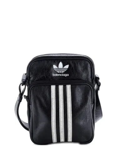 Pre-owned Balenciaga X Adidas Agneau Messenger Bag Leather Small Crossbody Bag In Black