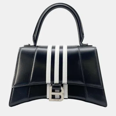 Pre-owned Balenciaga X Adidas Black/white Leather Hourglass Small Top Handle Bag