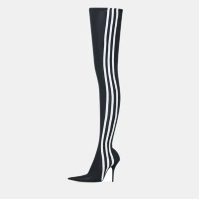 Pre-owned Balenciaga X Adidas Black/white Spandex Knife Over The Knee Boots Size 36