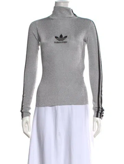 Pre-owned Balenciaga X Adidas Graphic Print Turtleneck Top W/ Tags In Grey