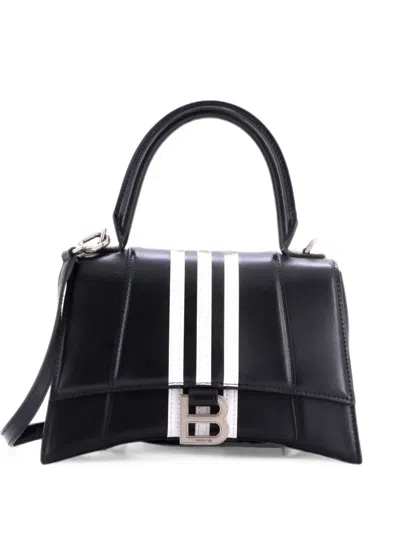Pre-owned Balenciaga X Adidas Hourglass Top Handle Bag Leather Small Satchel In Black