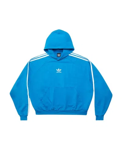 Balenciaga X Adidas Large Fit Cotton Hoodie In Blue