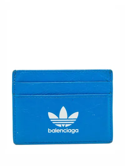 Pre-owned Balenciaga X Adidas Leather Card Holder In Blue