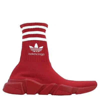 Pre-owned Balenciaga X Adidas Red Logo Stretch-knit Speed Trainers