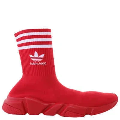 Pre-owned Balenciaga X Adidas Red Logo Stretch-knit Speed Trainers