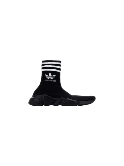 Balenciaga X Adidas Speed Trainers Knitted Sock-sneakers In Black/black/wht Logo