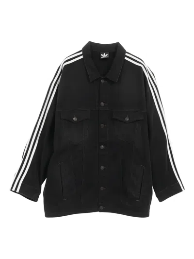 Pre-owned Balenciaga X Adidas Striped-detail Denim Jacket In Black