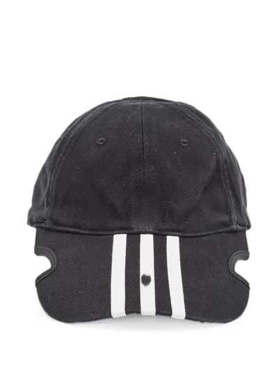 Pre-owned Balenciaga X Adidas Striped Distressed Baseball Cap In Black