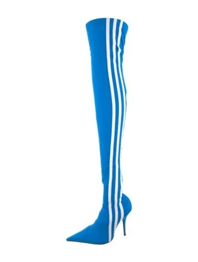 Pre-owned Balenciaga X Adidas Striped Sock Boots In Blue
