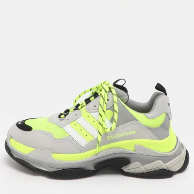 Pre-owned Balenciaga X Adidas Triple S Size 44 Neon Green/grey Leather And Mesh Low Top Sneakers