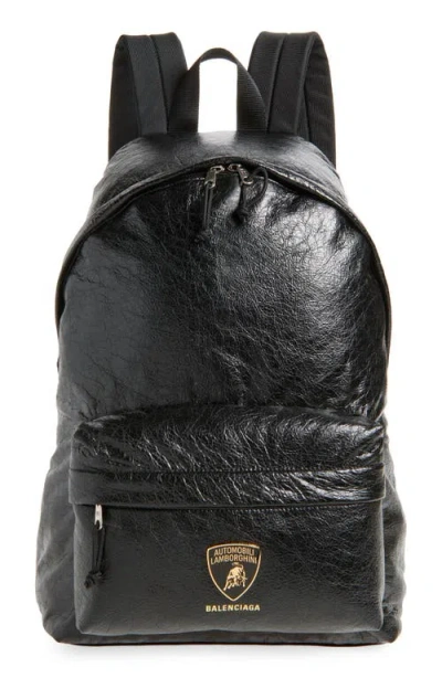 Balenciaga X Automobili Lamborghini Explorer Leather Backpack In Black