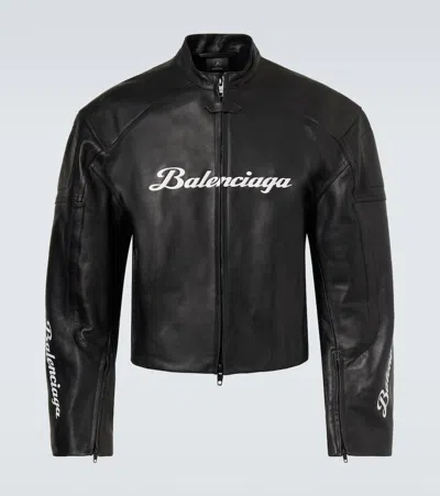 Balenciaga X Automobili Lamborghini Leather Biker Jacket In Black