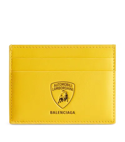 Balenciaga X Automobili Lamborghini Leather Card Holder In Yellow