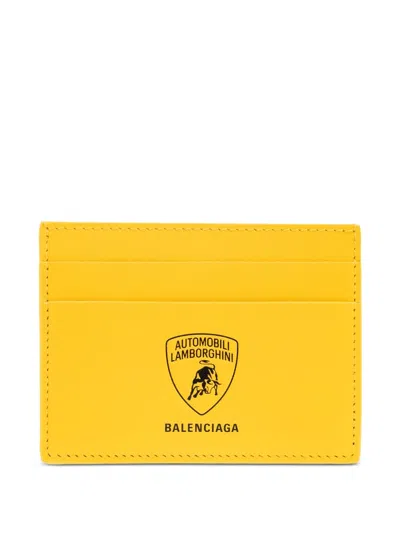 Balenciaga X Automobili Lamborghini Leather Card Holder In Yellow