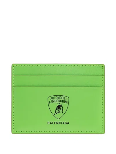 Balenciaga X Automobili Lamborghini Leather Card Holder In Green