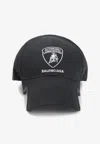 Balenciaga X Automobili Lamborghini Logo Embroidered Adjustable Baseball Cap In Black